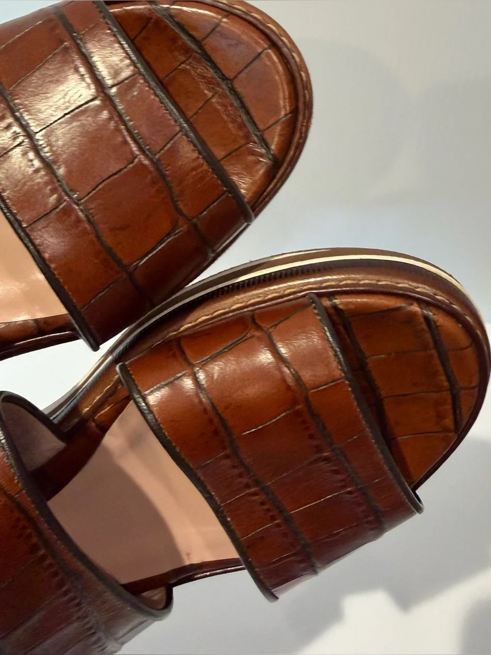 Max Mara Brown Croc-Embossed leather Platform Slide Sandals